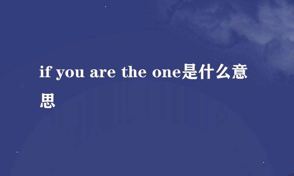 if you are the one是什么意思