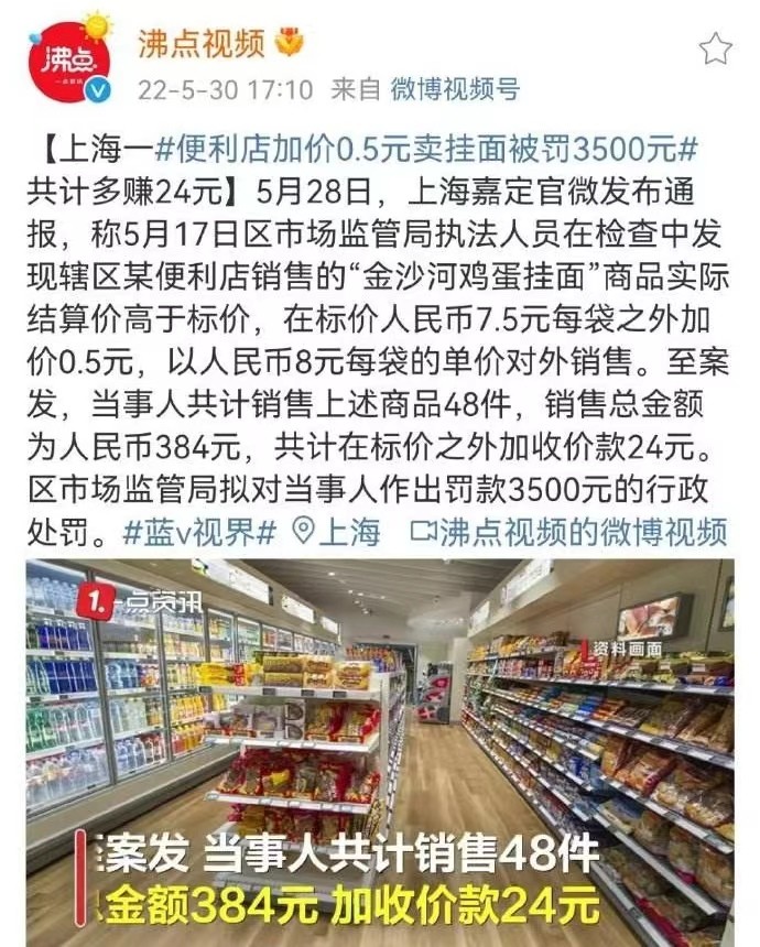 便利店加价 0.5 元卖挂面被罚 3500 元，起到什么警示作用？