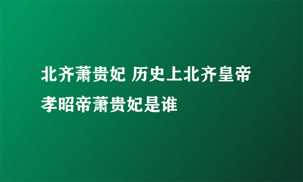 北齐萧贵妃 历史上北齐皇帝孝昭帝萧贵妃是谁