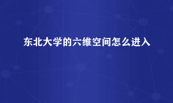 东北大学的六维空间怎么进入