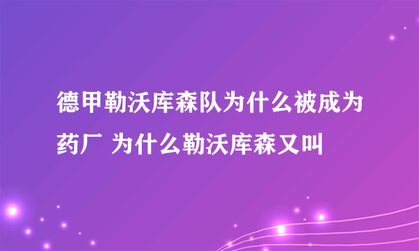 德甲勒沃库森队为什么被成为药厂 为什么勒沃库森又叫