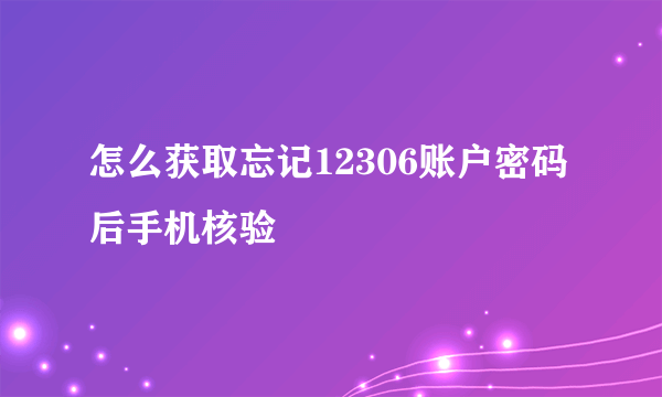 怎么获取忘记12306账户密码后手机核验