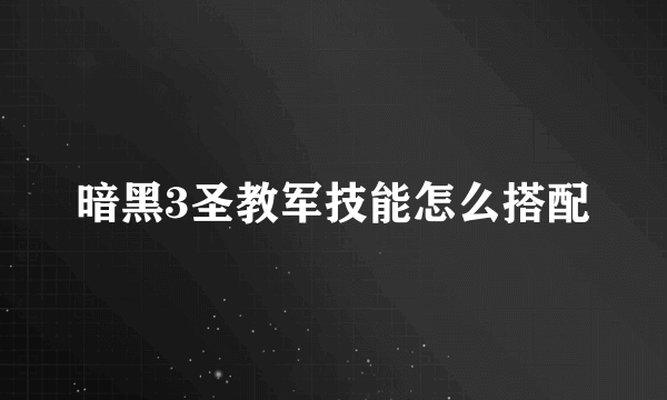 暗黑3圣教军技能怎么搭配