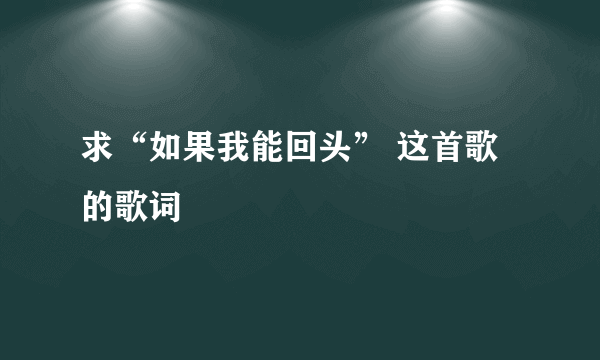 求“如果我能回头” 这首歌的歌词