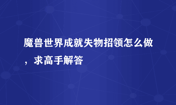 魔兽世界成就失物招领怎么做，求高手解答