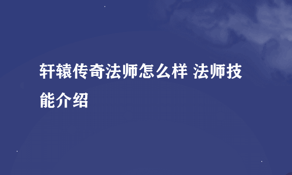 轩辕传奇法师怎么样 法师技能介绍