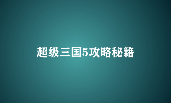 超级三国5攻略秘籍