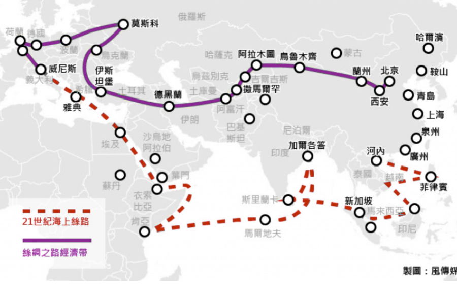 一带一路经过的地区和国家具体的路线图