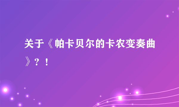 关于《帕卡贝尔的卡农变奏曲》？！