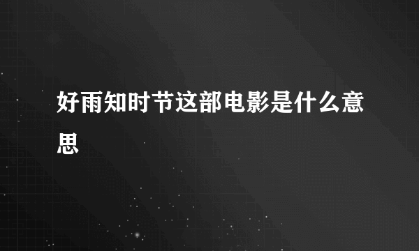 好雨知时节这部电影是什么意思