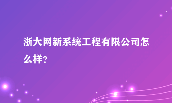 浙大网新系统工程有限公司怎么样？