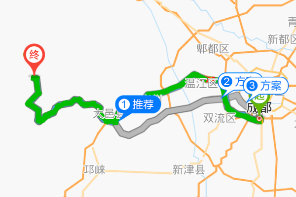 成都到西岭雪山多少公里.详细线路?