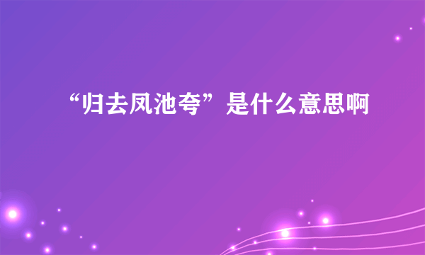 “归去凤池夸”是什么意思啊