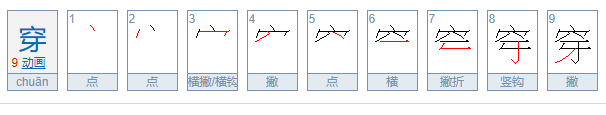 穿衣的穿笔顺