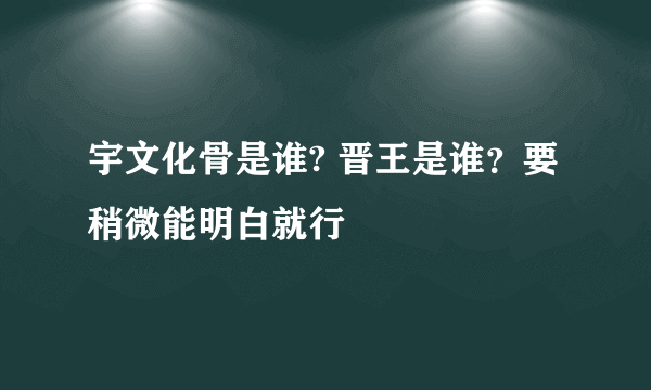 宇文化骨是谁? 晋王是谁？要稍微能明白就行