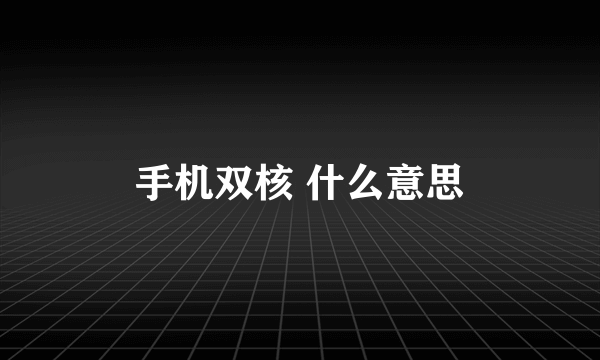 手机双核 什么意思