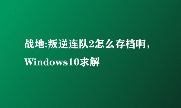 战地:叛逆连队2怎么存档啊，Windows10求解