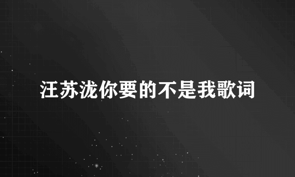 汪苏泷你要的不是我歌词