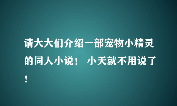 请大大们介绍一部宠物小精灵的同人小说！ 小天就不用说了！