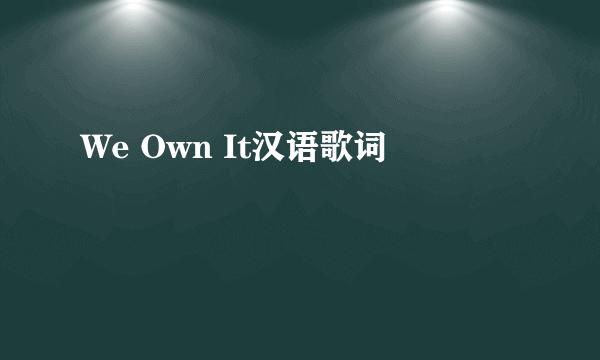 We Own It汉语歌词