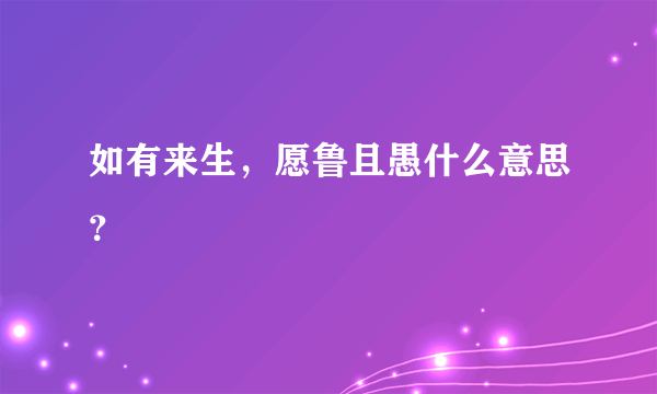 如有来生，愿鲁且愚什么意思？