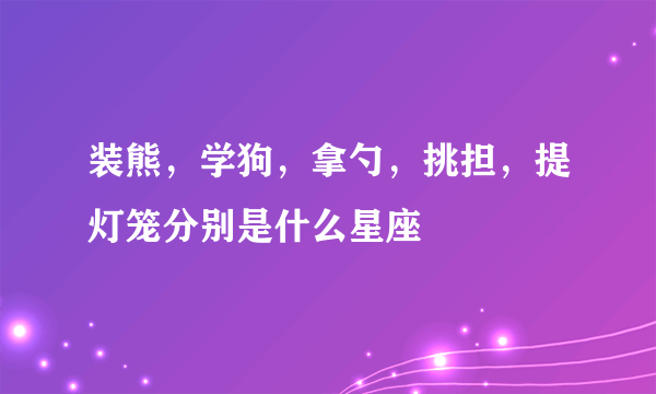 装熊，学狗，拿勺，挑担，提灯笼分别是什么星座