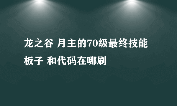 龙之谷 月主的70级最终技能板子 和代码在哪刷