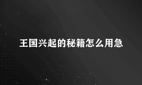 王国兴起的秘籍怎么用急