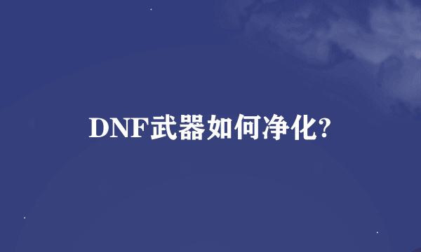 DNF武器如何净化?