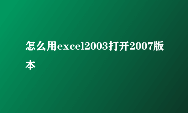 怎么用excel2003打开2007版本