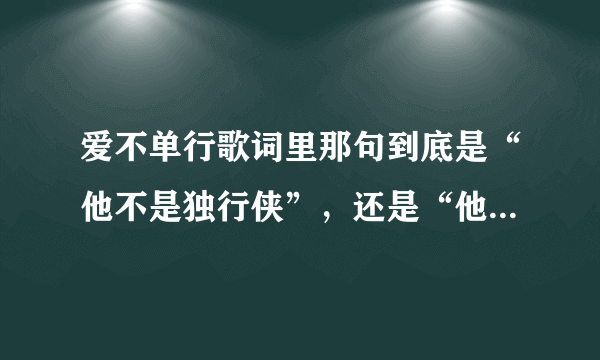 爱不单行歌词里那句到底是“他不是独行侠”，还是“他不是不欣赏”啊，搞糊涂了…