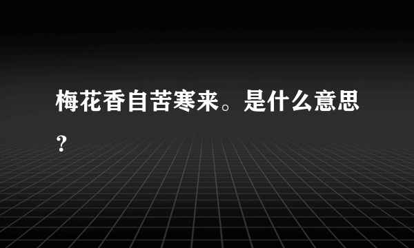 梅花香自苦寒来。是什么意思？