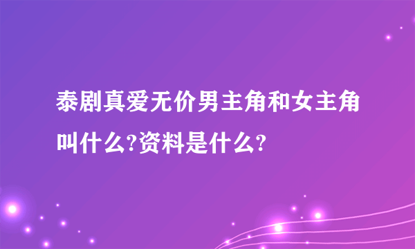 泰剧真爱无价男主角和女主角叫什么?资料是什么?