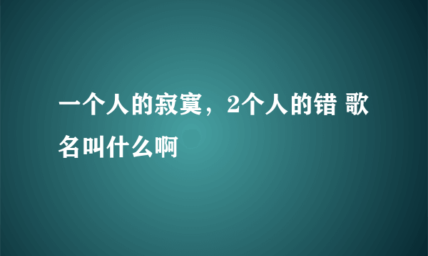 一个人的寂寞，2个人的错 歌名叫什么啊