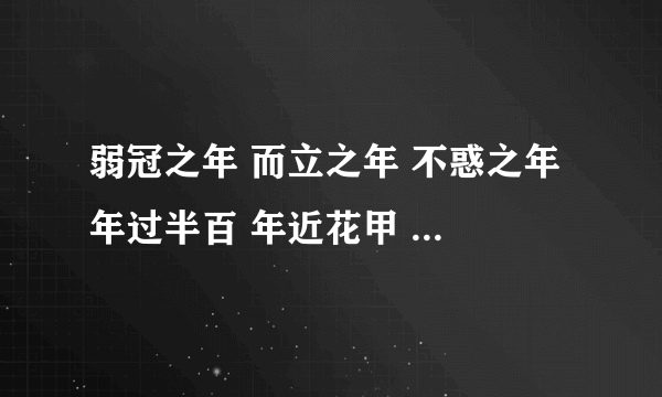 弱冠之年 而立之年 不惑之年 年过半百 年近花甲 年逾古稀 耄耄之年 发至期颐 它们分别代表多大岁数？