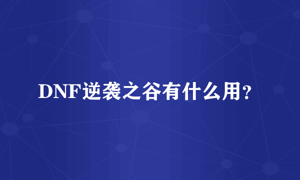 DNF逆袭之谷有什么用？