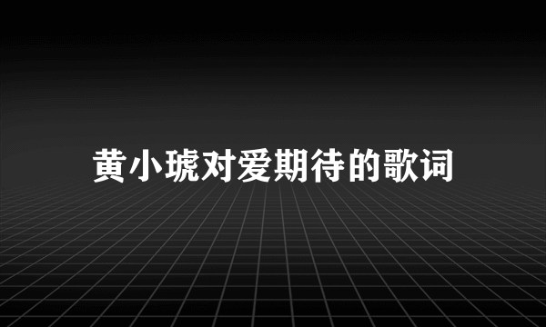 黄小琥对爱期待的歌词