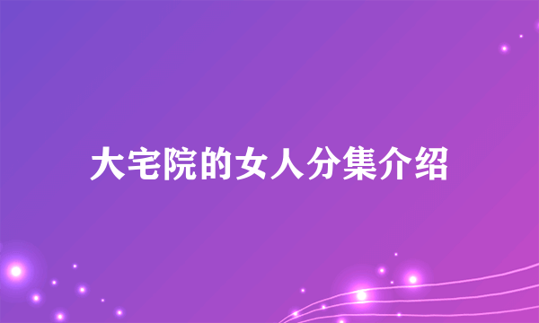 大宅院的女人分集介绍