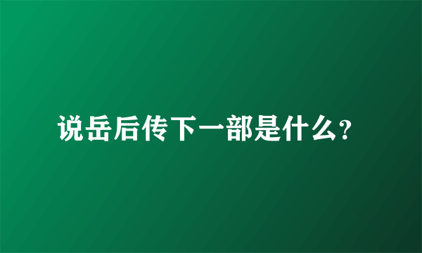 说岳后传下一部是什么？