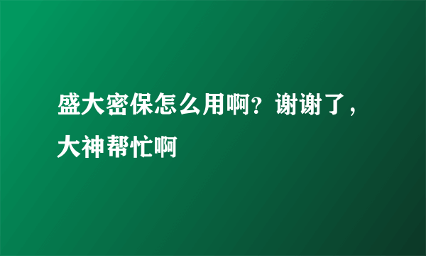 盛大密保怎么用啊？谢谢了，大神帮忙啊