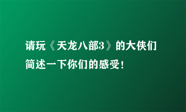 请玩《天龙八部3》的大侠们简述一下你们的感受！