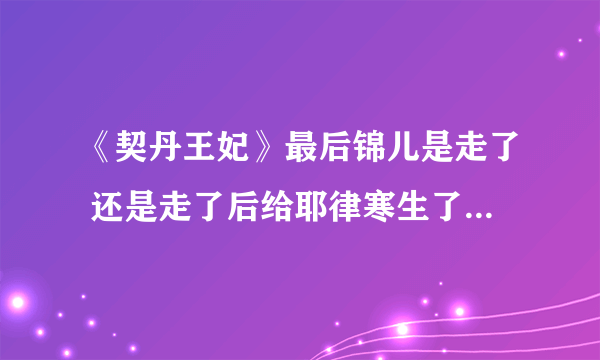 《契丹王妃》最后锦儿是走了 还是走了后给耶律寒生了个孩子死l了