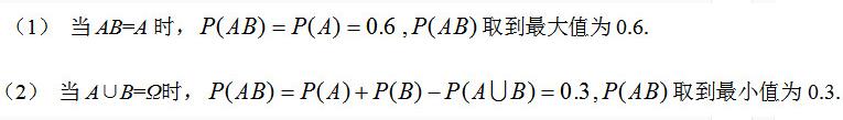 设A,B是两事件，且P(A)=0.6，P(B)=0.7，求在什么条件下，P(AB)取到最大值？