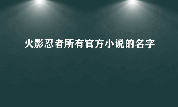 火影忍者所有官方小说的名字