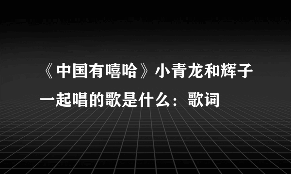 《中国有嘻哈》小青龙和辉子一起唱的歌是什么：歌词