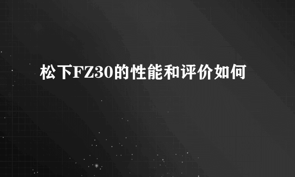 松下FZ30的性能和评价如何