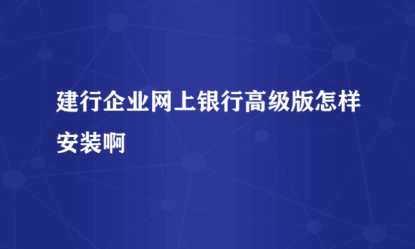 建行企业网上银行高级版怎样安装啊