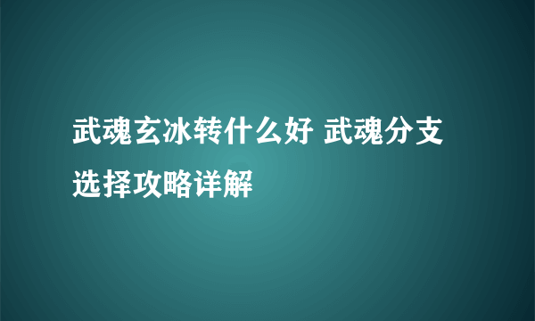 武魂玄冰转什么好 武魂分支选择攻略详解