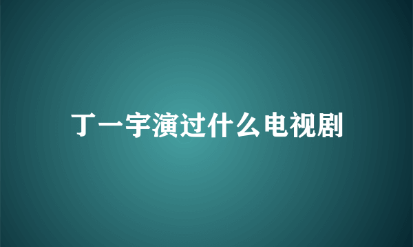 丁一宇演过什么电视剧