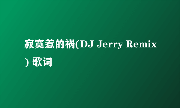 寂寞惹的祸(DJ Jerry Remix) 歌词